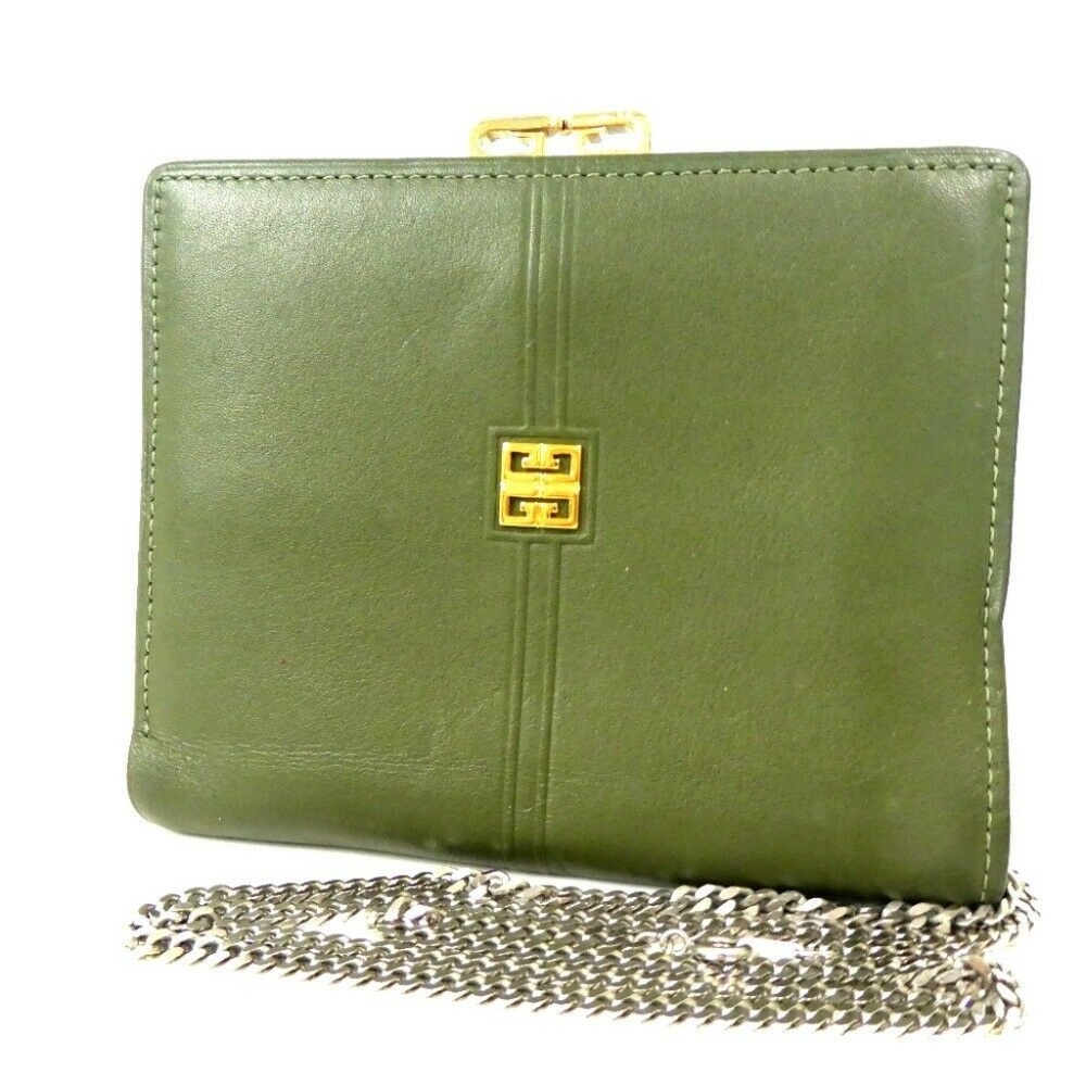 GIVENCHY Vintage Chain handle green Leather clutch